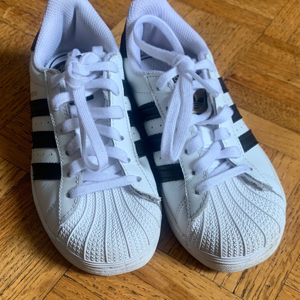 Adidas Kids White and Black Striped Sneakers